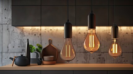 light bulb decor, such as filaments or decorative elements. This technique adds visual interest and depth, creating a sense of dimension and realism. - obrazy, fototapety, plakaty