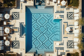Abstract aerial shot of swimming pool with intricate patterns