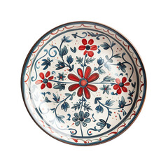 Floral Porcelain Plate with Elegant Red and Blue Design