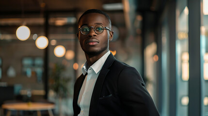 A professional standing in a modern office environment, exuding confidence and readiness for the business challenges ahead