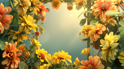 Spring floral frame, yellow color. Celebration of International Womens Day on March 8. Space for text. 