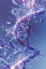 Revolutionary DNA double helix and patient profiles in personalized medicine, against a soothing lavender backdrop.