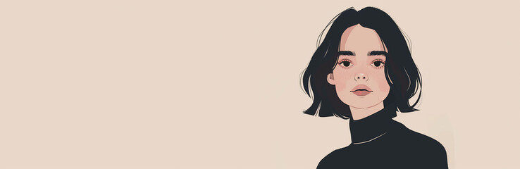 Sketch of Woman With Black Hair on International Womens Day. Banner, copy space. Illustration for March 8, spring mood, feminism.