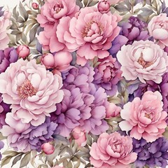 Illustration of watercolor-style peony flower patterns – Floral texture template background for printing, wedding cards, and more