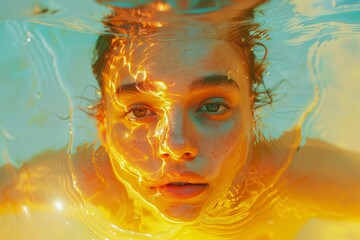 Underwater Gaze Golden Light