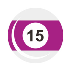 Billiard Number 15 ball purple and white color 