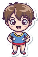 Obraz premium Cute boy cartoon character. vector illustration isolated on a white background. little kid sticker. tshirt design. adorable little kid.