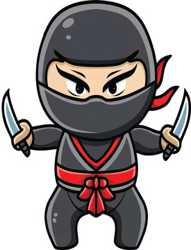 Ninja Cartoon Character. Vector Illustration. Isolated On White Background. cute ninja sticker. tshirt design. kids cartoon.