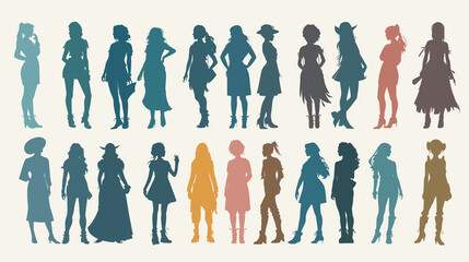 Silhouettes of Women Standing Together on International Womens Day Celebration. Illustration for March 8, spring mood, feminism.