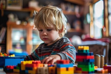 Child Building Colorful Blocks