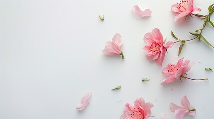 Delicate Pink Flowers on White Background with Copy Space