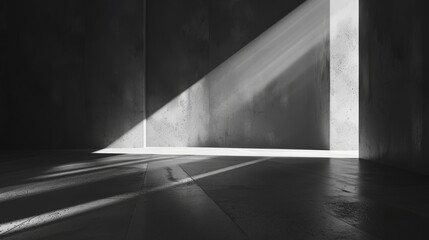 An artistic black and white photograph capturing the interplay of light and shadow in a minimalist...