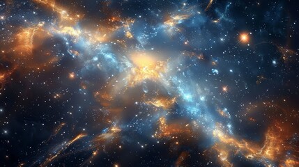A stunning depiction of a stellar nebula, showcasing the brilliant illumination and complex...
