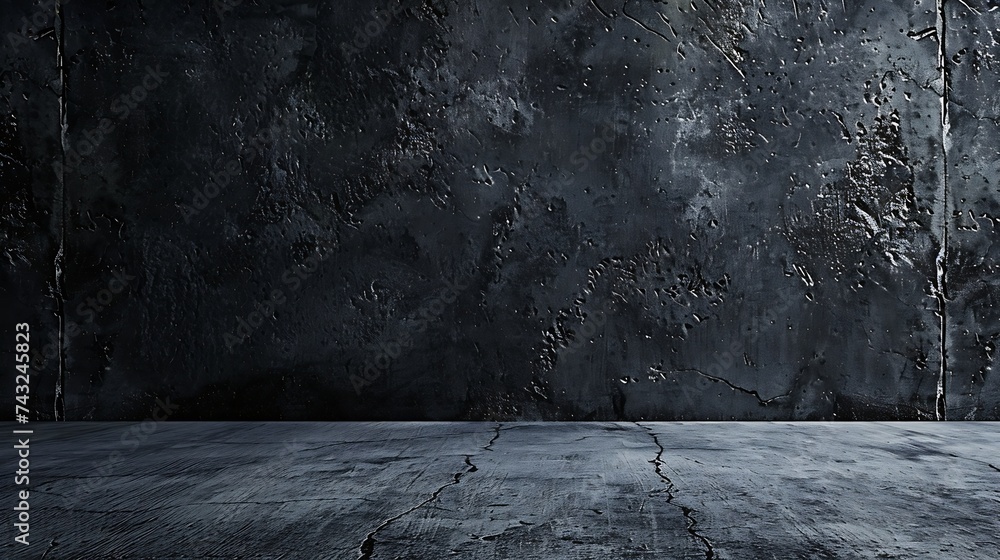 Poster black stone background dark gray wide banner with concrete wall surface texture : generative ai