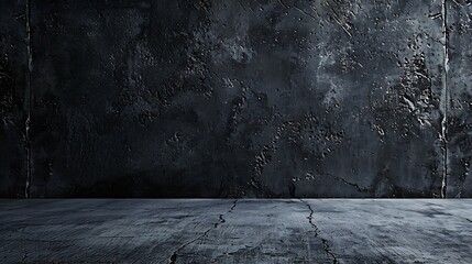 Black stone background Dark gray wide banner with concrete wall surface texture : Generative AI - obrazy, fototapety, plakaty