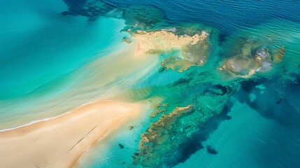 Fototapeta na wymiar Aerial abstract view of shoals off Kooringal Moreton Island Australia : Generative AI