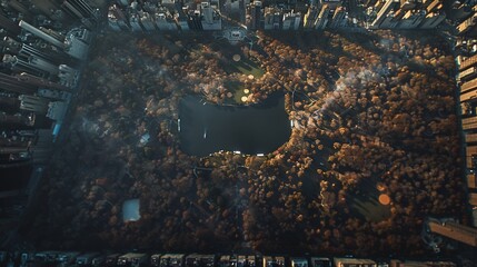 Aerial view above the central park at Manhattan New York USA : Generative AI