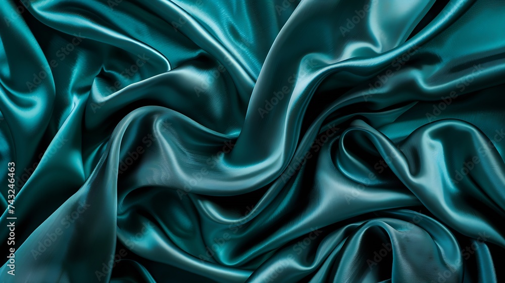 Poster dark teal green silk satin shiny smooth fabric soft folds luxury background with space for design we