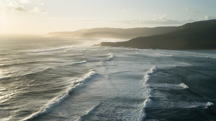 Obraz premium Aerial view of waves rolling on the shoreline Albany Western Australia Australia : Generative AI