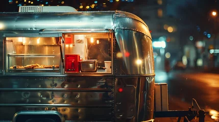 Foto op Aluminium retro trailer of street food in night city : Generative AI © Generative AI