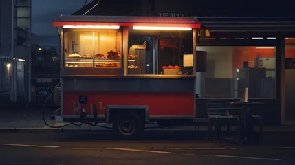 Foto auf Acrylglas fast food trailer in night street : Generative AI © Generative AI