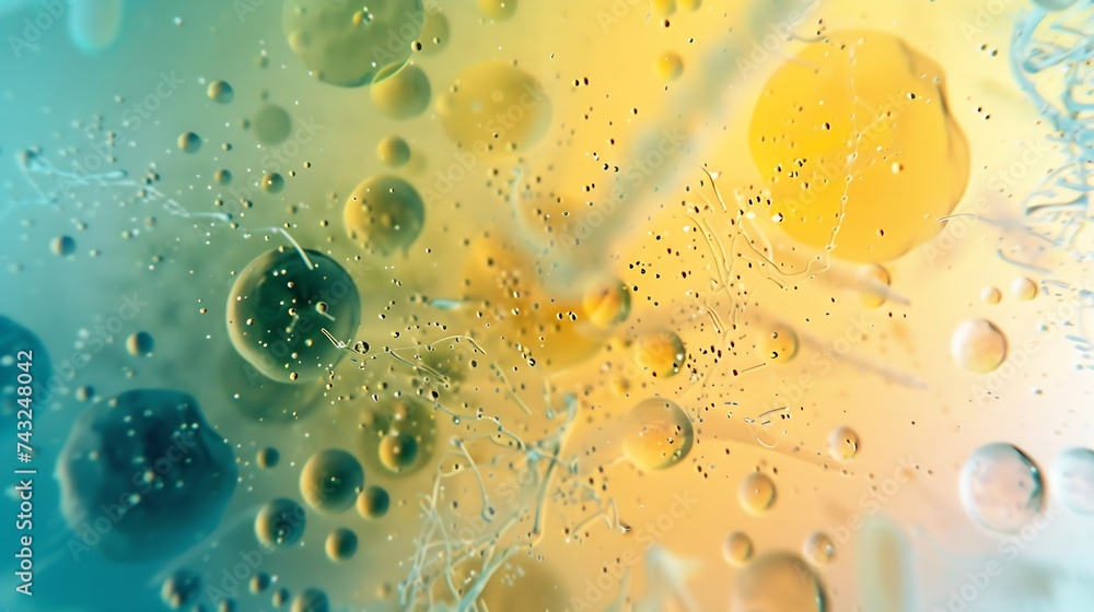 Poster examination of sample with germs and bacteria under microscope in laboratory : generative ai