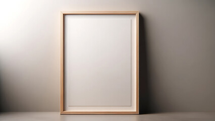 minimal wooden picture poster frame mockup, elegantly hanging on a clean, white wall.