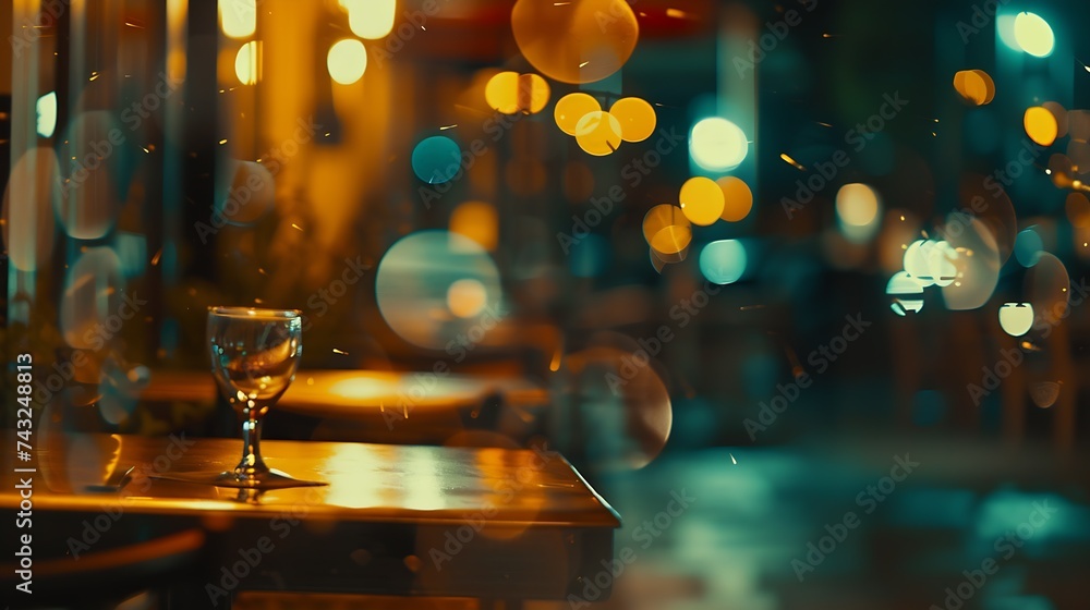 Aufkleber Vintage tone abstract blur image of Restaurant in night time with light bokeh for background usage : Generative AI