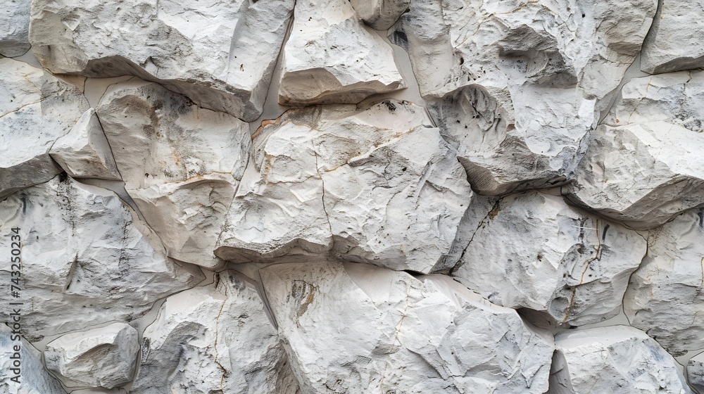 Poster Rock texture The surface of the mountain is like a stone wall White gray grunge background with copy space for design Wide banner Panoramic Volumetric 3D effect : Generative AI