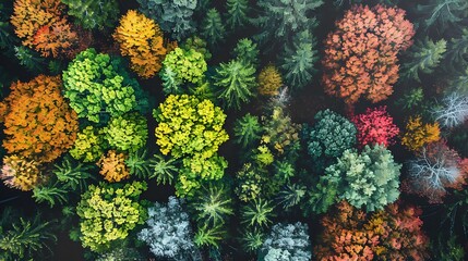 Aerial view of deciduous European forest in autumn Tisa Czech Republic : Generative AI