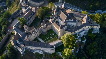 Naklejka premium Aerial view of the Burg Hochosterwitz Castle Austria : Generative AI