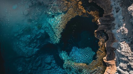Aerial view of a water crater in Madonna di Rocca Vecchia Province of Lecce Italy : Generative AI - obrazy, fototapety, plakaty