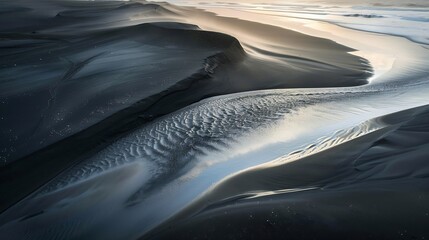 Fototapeta na wymiar Aerial view of black sand on Diamond Beach in Iceland : Generative AI