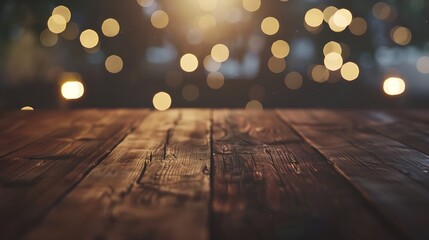 Perspective wooden table and bokeh light background product display template : Generative AI