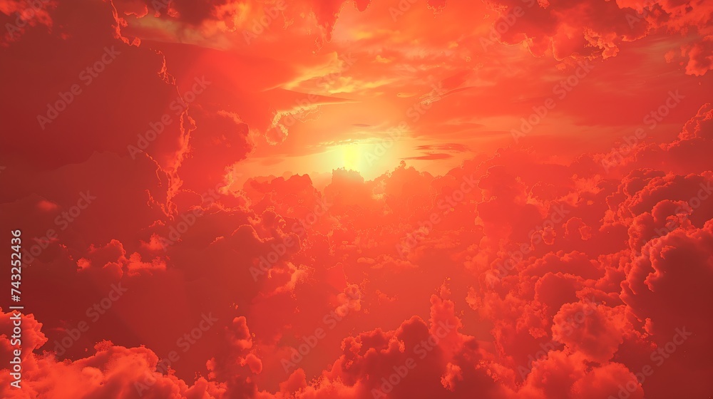 Aufkleber red sky with clouds fiery red sunset background with copy space for design horror cataclysm armagedd