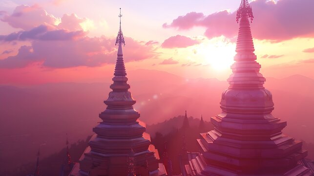 King and Queen pagoda of Doi Inthanon Chiangmai Thailand : Generative AI