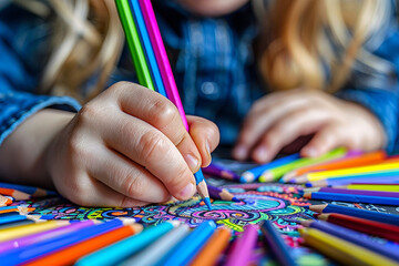 Child Coloring Intricate Mandala Design, Creative Expression and Learning