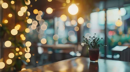 Fotobehang Blur coffee shop or cafe restaurant with abstract bokeh light image background : Generative AI © Generative AI