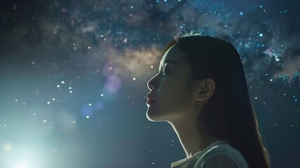 Women look into space and the Milky way Long exposure photograph : Generative AI