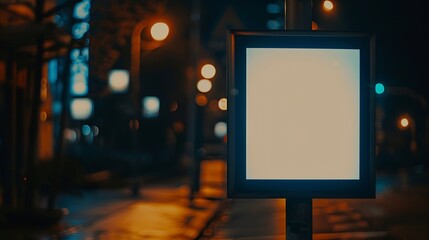Obraz premium Photo blank signboard on the street at night : Generative AI