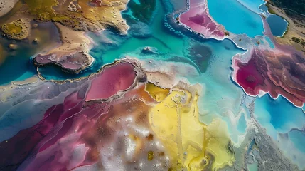 Poster Aerial abstract view of colourful saline lakes Cagliari Sardinia : Generative AI © Generative AI