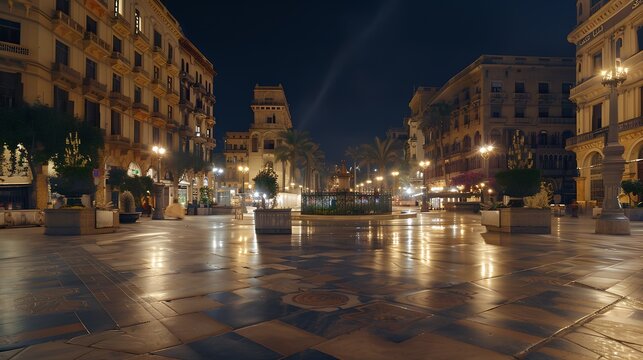 Famous night Talaat Harb Square in downtown Cairo Egypt : Generative AI