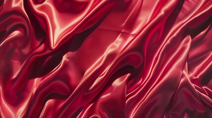 Red silk satin Luxury background with space for design Banner Wide Long Panoramic Flat lay top view table Template Christmas New Year : Generative AI