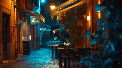 Rucksack Beautiful cafe and night lights in Trastevere Rome Italy : Generative AI © Generative AI