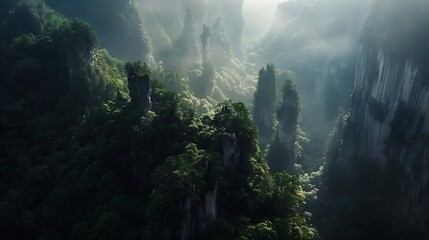 Aerial view of Avatar Mountains Zhangjiajie National Forest Park China : Generative AI