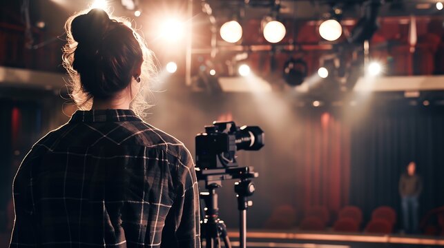 Professional actress rehearsing on stage in theatre : Generative AI