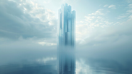 Fototapeta premium A towering skyscraper made of glass with each floor representing a different financial metric or projection. Numbers and data are displayed on each level creating a visual representation