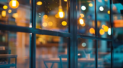 evening city through the cafe window blurred : Generative AI