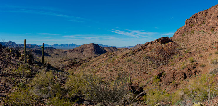 Arizona desert mountains with blue sky with clouds