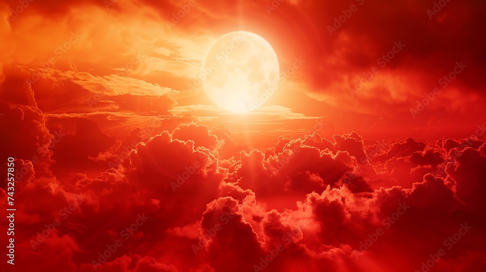 Aufkleber red sky with clouds fiery red sunset background with copy space for design horror cataclysm armagedd
